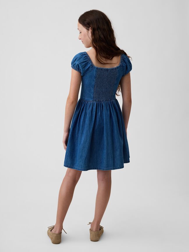 Kids Denim Puff-Sleeve Dress gap kids denim puff sleeve dress