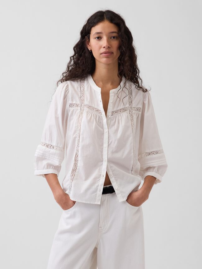 Lace-Trim Button-Front Swing Top gap lace trim button front swing top