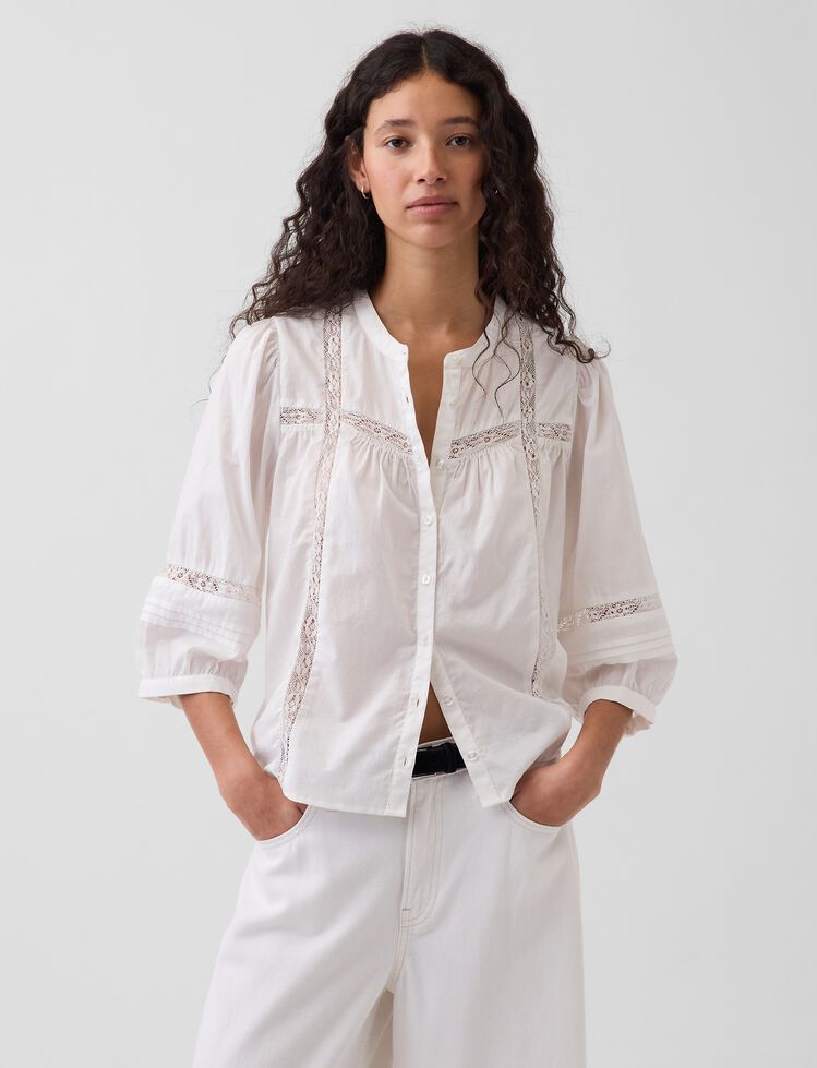 Lace-Trim Button-Front Swing Top gap lace trim button front swing top