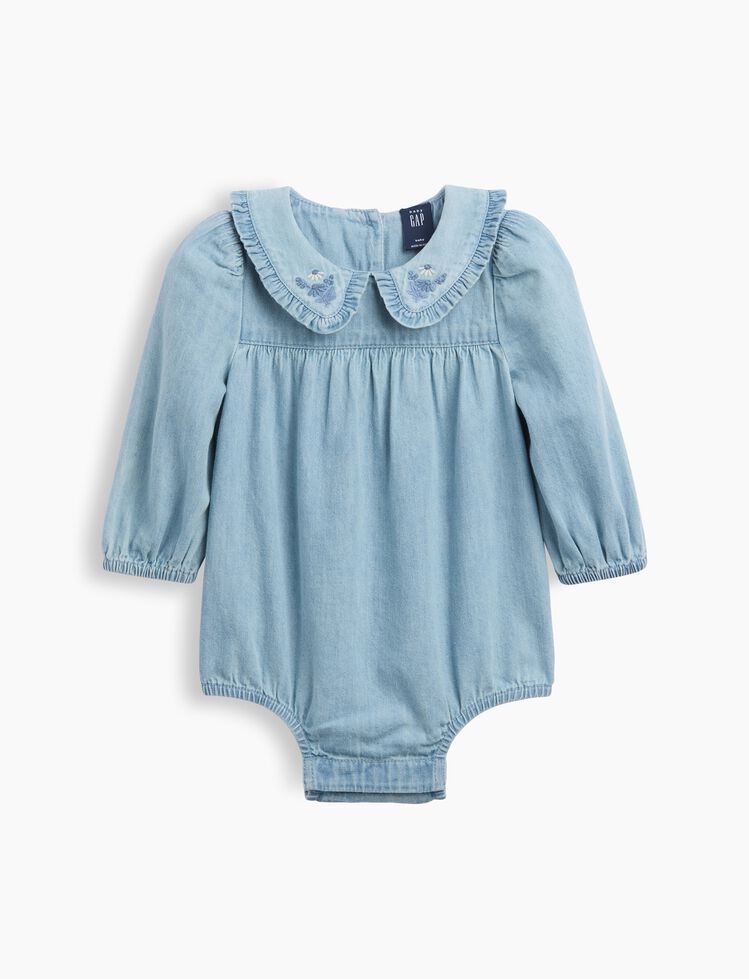 Baby Embroidered Denim Bubble Bodysuit gap baby embroidered denim bubble bodysuit