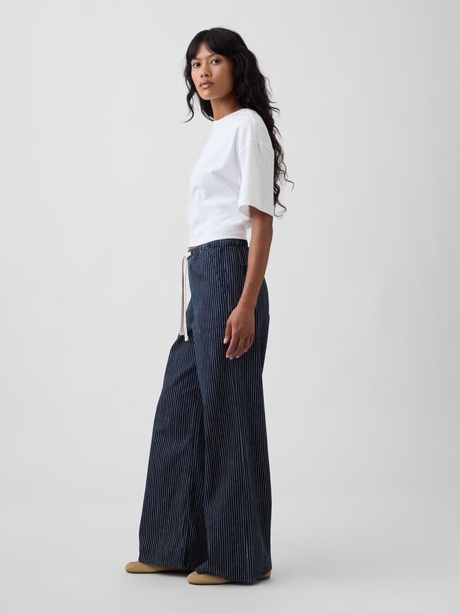 Mid Rise Railroad Stripe Pull-On Wide-Leg Jeans gap mid rise railroad stripe pull on wide leg jeans