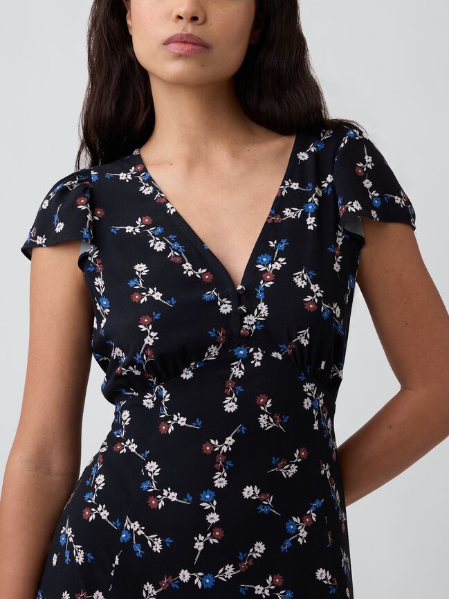 Flutter Sleeve V-Neck Midi Dress gap flutter sleeve v neck midi dress