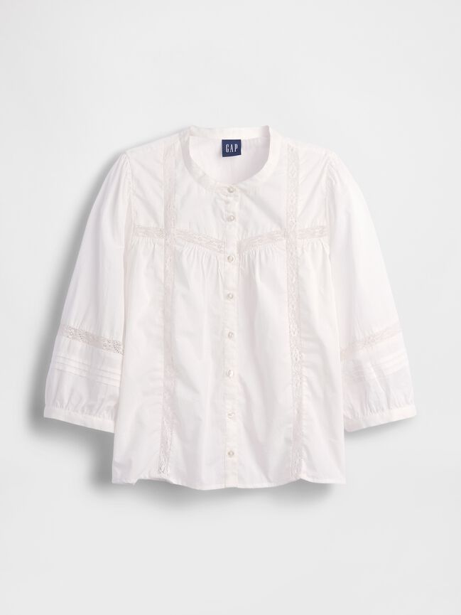 Lace-Trim Button-Front Swing Top gap lace trim button front swing top