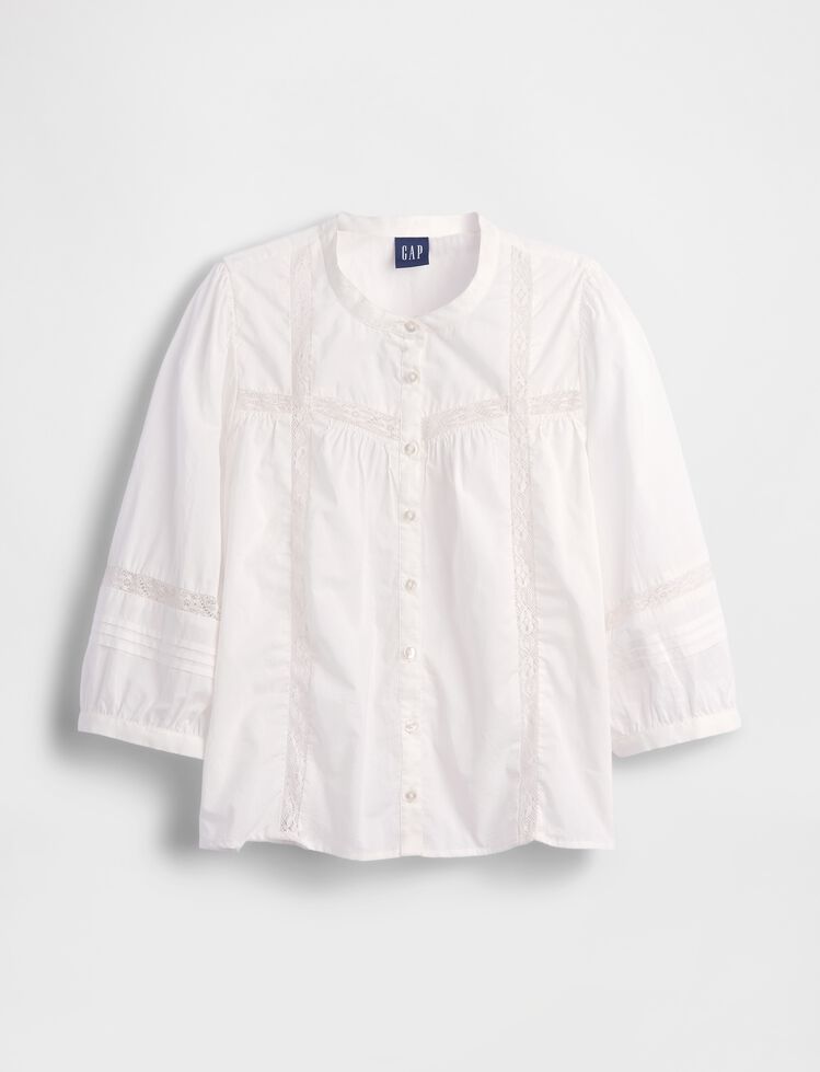 Lace-Trim Button-Front Swing Top gap lace trim button front swing top