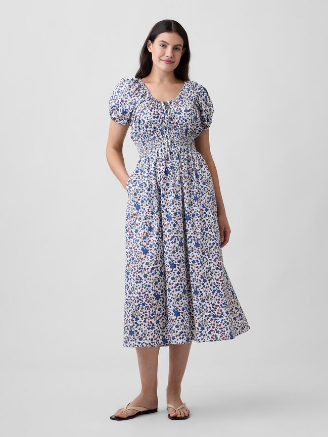 Puff Sleeve V-Neck Maxi Dress gap puff sleeve v neck maxi dress
