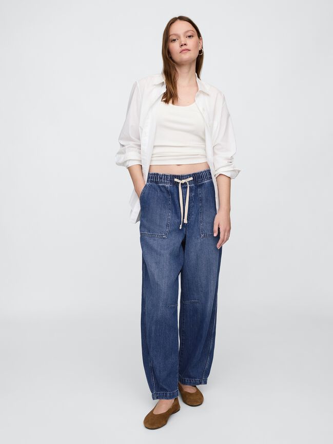 Mid Rise SuperSoft Pull-On Barrel Jeans gap mid rise supersoft pull on barrel jeans