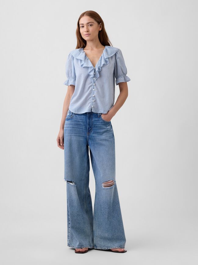 Relaxed V-Neck Ruffle Top gap relaxed v neck ruffle top
