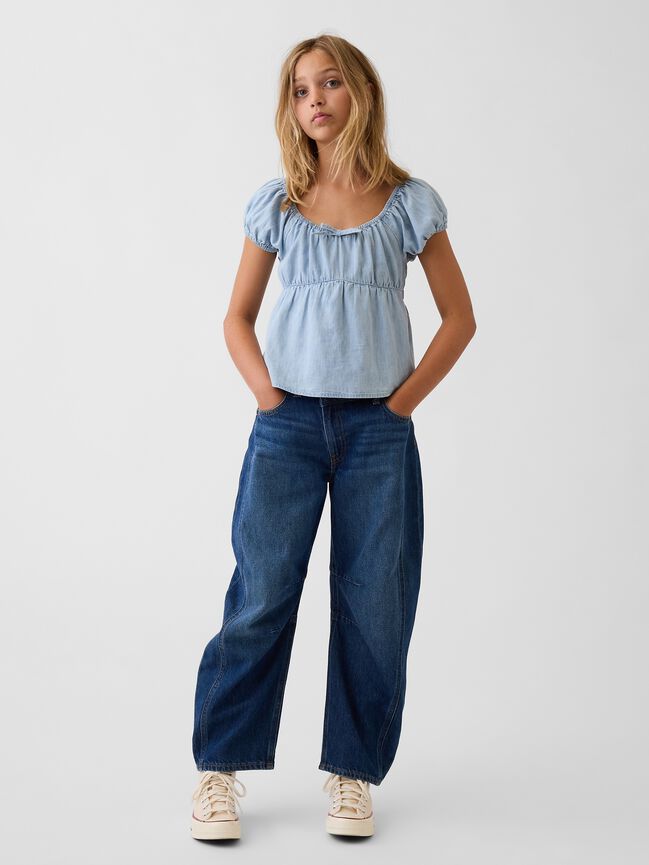 Kids Denim Puff-Sleeve Top gap kids denim puff sleeve top
