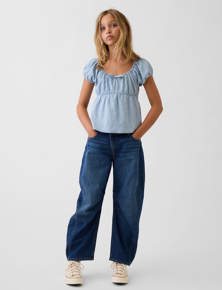 Kids Denim Puff-Sleeve Top gap kids denim puff sleeve top