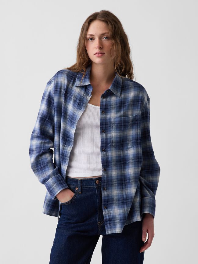 Oversized Straight-Hem Flannel Shirt gap oversized straight hem flannel shirt
