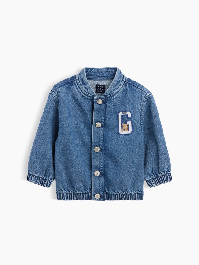 Baby Denim Brannan Bear Varsity Logo Jacket gap baby denim brannan bear varsity logo jacket