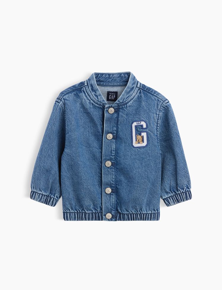 Baby Denim Brannan Bear Varsity Logo Jacket gap baby denim brannan bear varsity logo jacket
