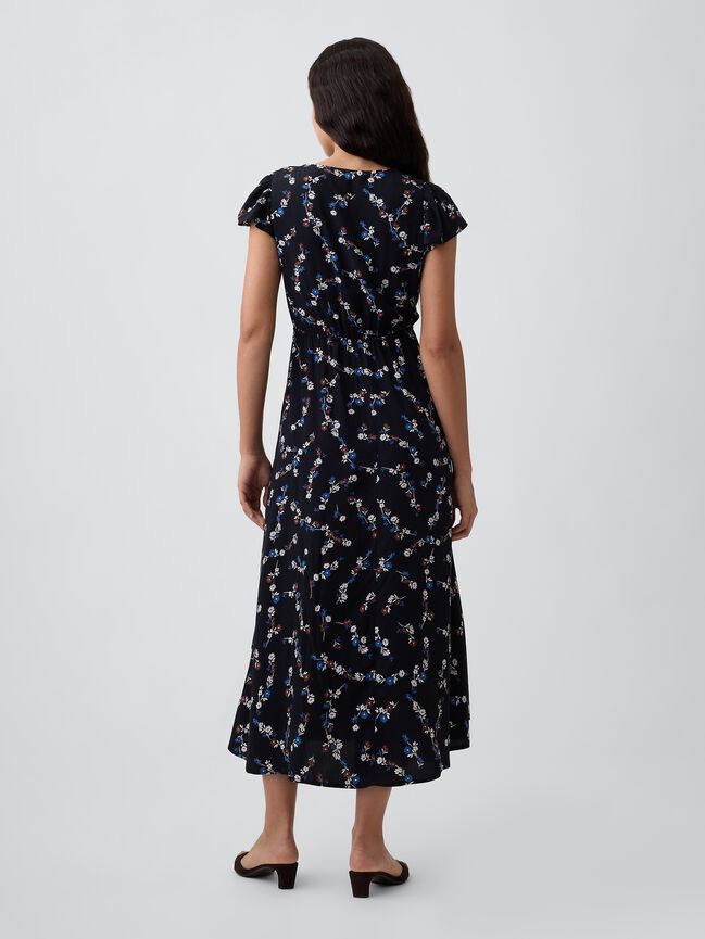 Flutter Sleeve V-Neck Midi Dress gap flutter sleeve v neck midi dress