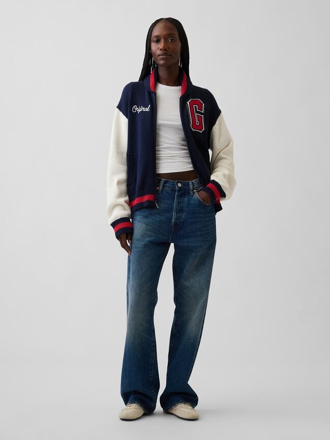 100% Cotton Oversized Varsity Sweater Jacket gap 100 cotton oversized varsity sweater jacket