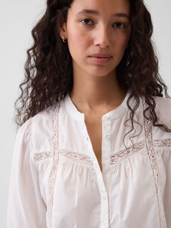 Lace-Trim Button-Front Swing Top gap lace trim button front swing top
