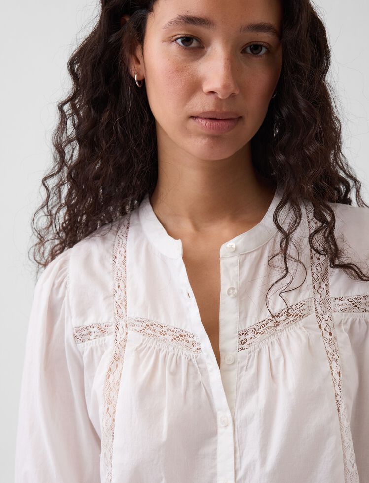 Lace-Trim Button-Front Swing Top gap lace trim button front swing top