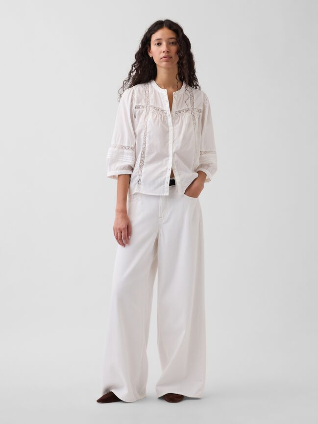 Lace-Trim Button-Front Swing Top gap lace trim button front swing top