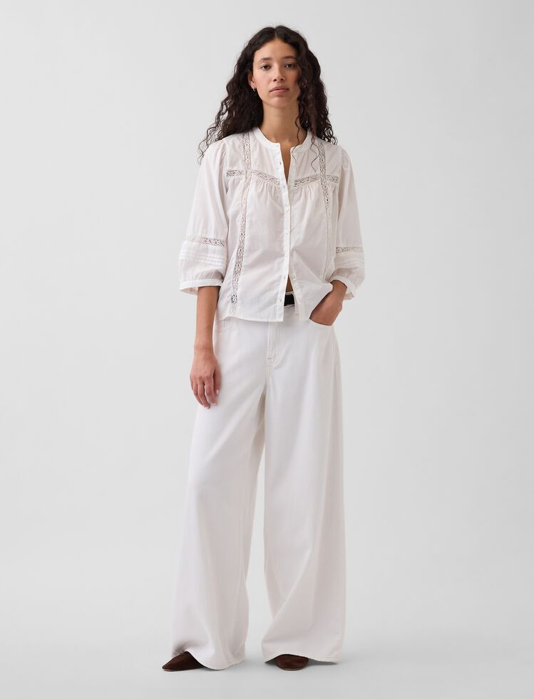 Lace-Trim Button-Front Swing Top gap lace trim button front swing top