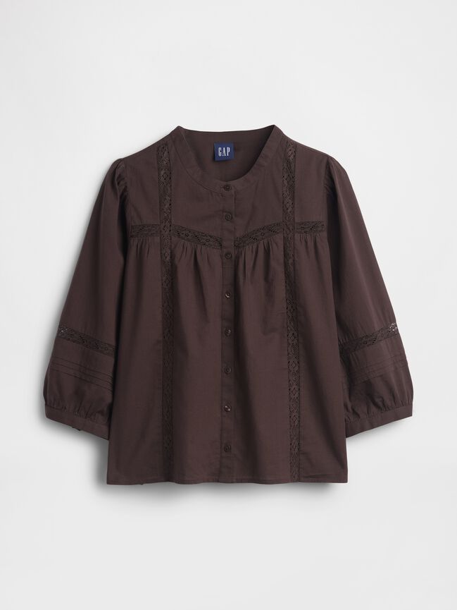 Lace-Trim Button-Front Swing Top gap lace trim button front swing top