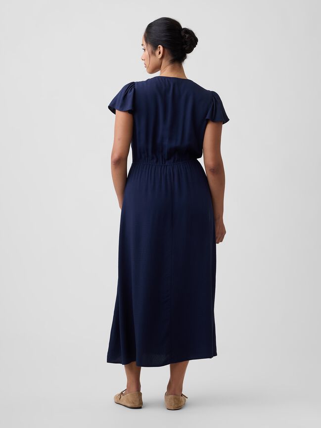 Flutter Sleeve V-Neck Midi Dress gap flutter sleeve v neck midi dress