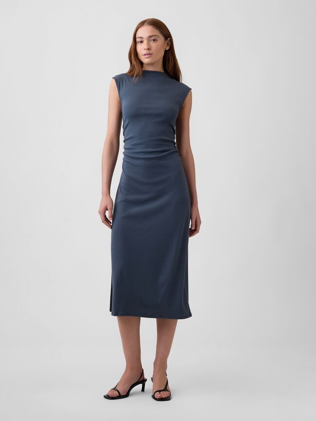 Modern Ribbed Sleeveless Mockneck Midi Dress gap modern ribbed sleeveless mockneck midi dress