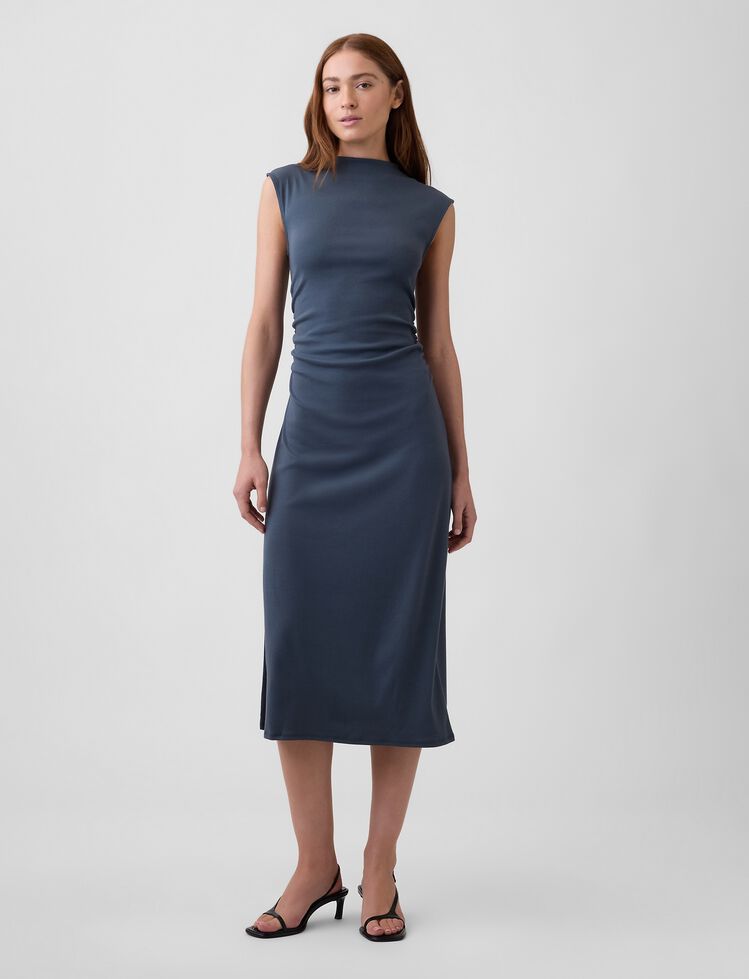 Modern Ribbed Sleeveless Mockneck Midi Dress gap modern ribbed sleeveless mockneck midi dress