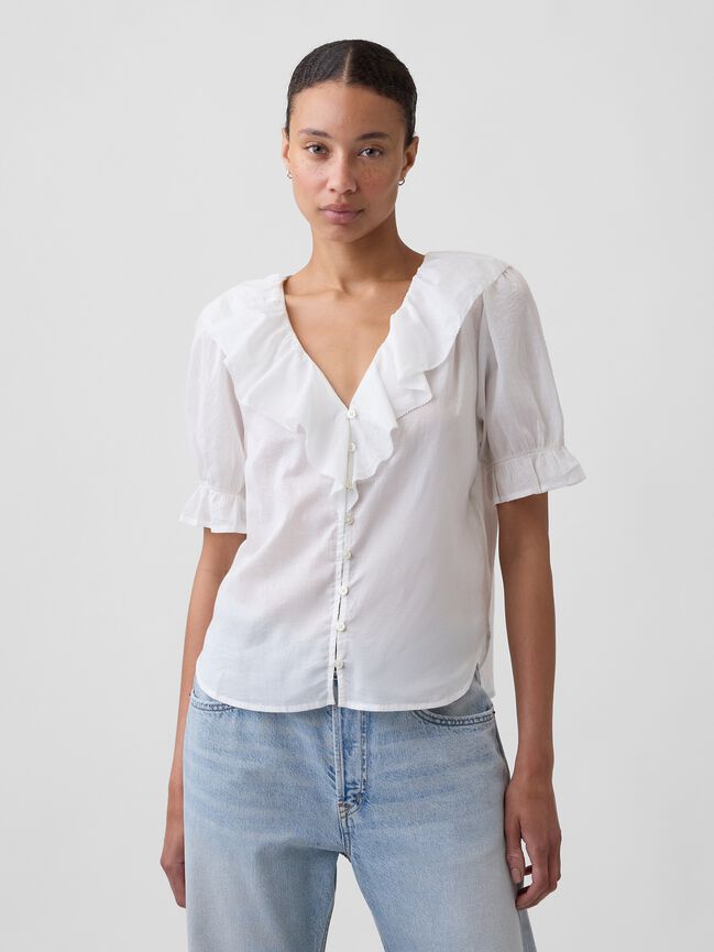 Relaxed V-Neck Ruffle Top gap relaxed v neck ruffle top