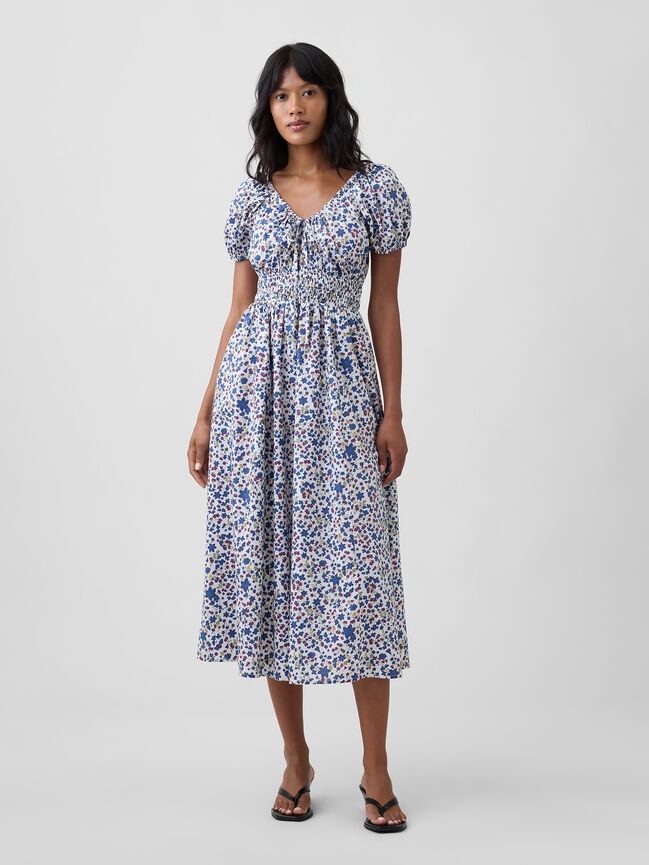 Puff Sleeve V-Neck Maxi Dress gap puff sleeve v neck maxi dress
