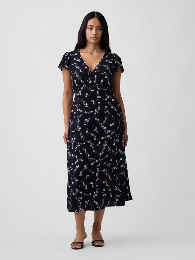 Flutter Sleeve V-Neck Midi Dress gap flutter sleeve v neck midi dress