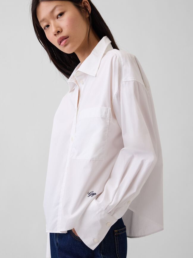 Organic Cotton Poplin Oversized Crop Shirt gap organic cotton poplin oversized crop shirt