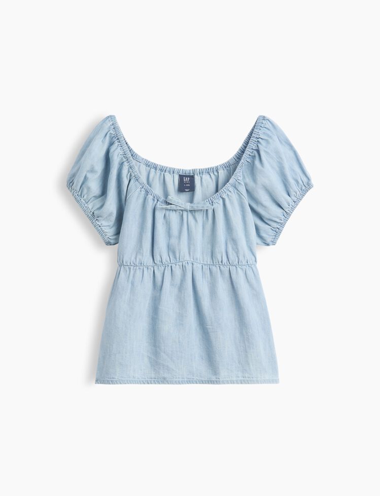 Kids Denim Puff-Sleeve Top gap kids denim puff sleeve top