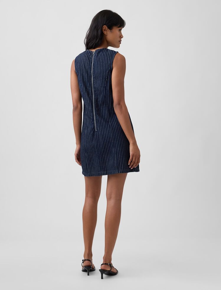 Sleeveless Stripe Denim Mini Dress gap sleeveless stripe denim mini dress