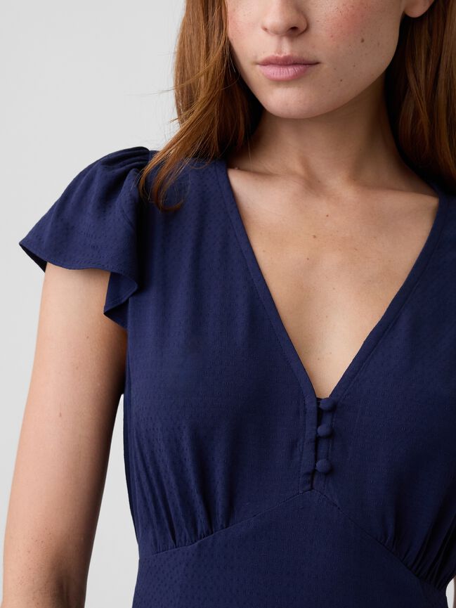 Flutter Sleeve V-Neck Midi Dress gap flutter sleeve v neck midi dress