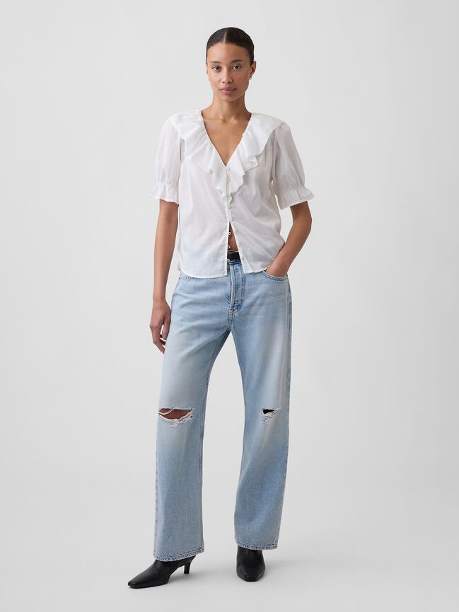 Relaxed V-Neck Ruffle Top gap relaxed v neck ruffle top