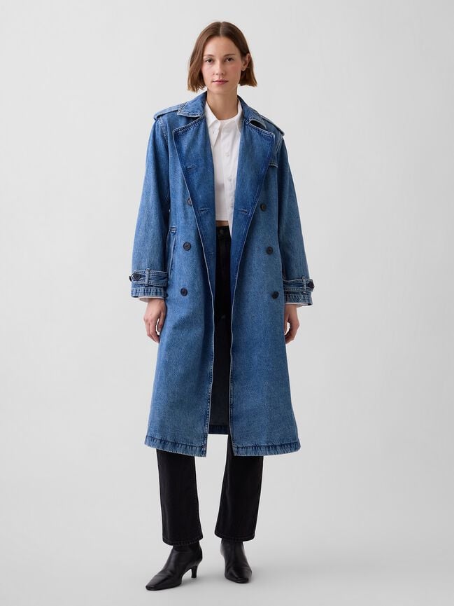 Longline Icon Denim Trench Jacket gap longline icon denim trench jacket