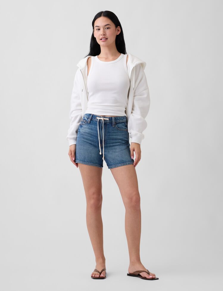 High Rise SuperSoft Drawstring Denim Shorts gap high rise supersoft drawstring denim shorts
