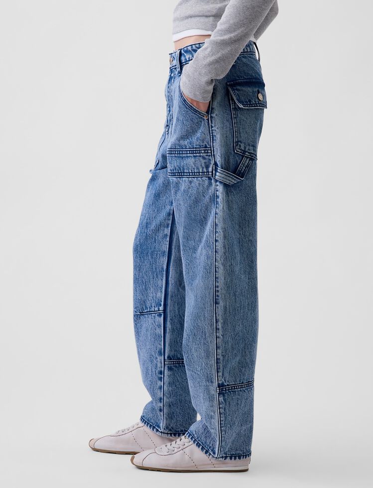 Mid Rise Barrel Utility Jeans gap mid rise barrel utility jeans