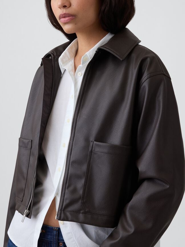 Relaxed Cropped Vegan-Leather Jacket gap relaxed cropped vegan leather jacket