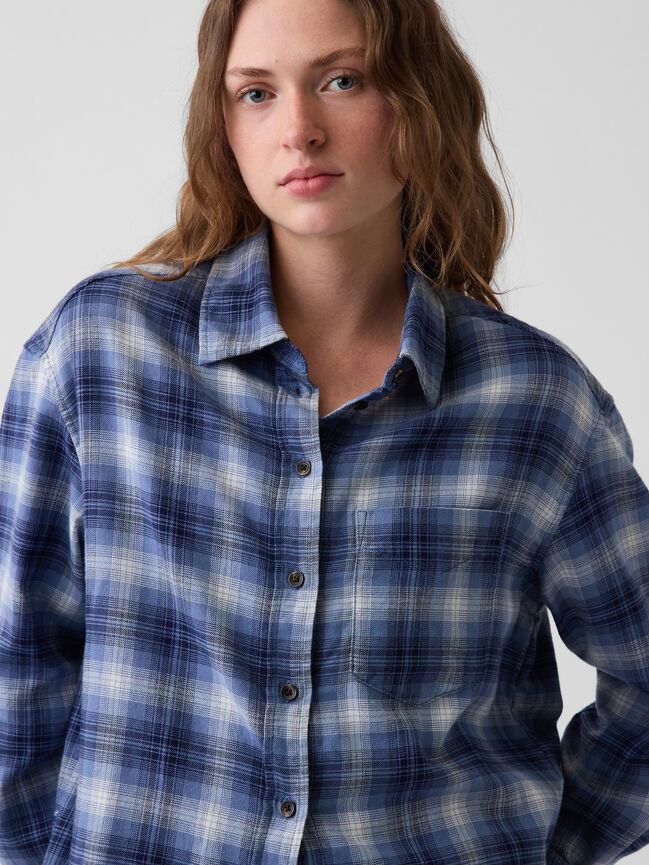 Oversized Straight-Hem Flannel Shirt gap oversized straight hem flannel shirt