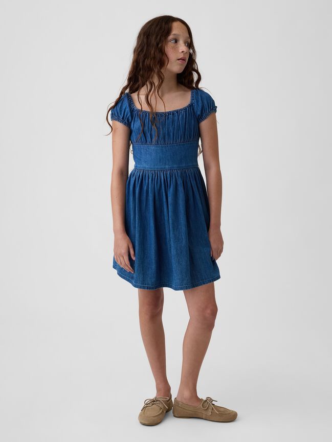 Kids Denim Puff-Sleeve Dress gap kids denim puff sleeve dress