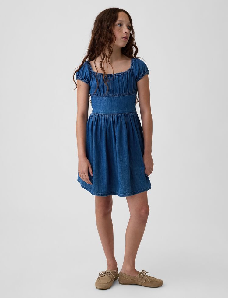 Kids Denim Puff-Sleeve Mini Dress gap kids denim puff sleeve mini dress