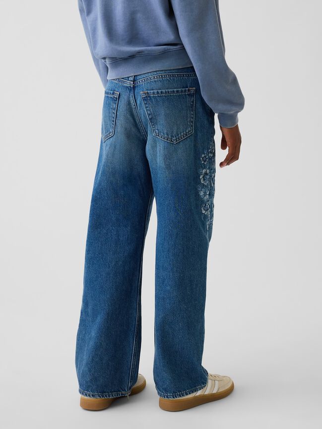Kids Low Rise Stride Embroidered Floral Wide-Leg Jeans gap kids low rise stride embroidered floral wide leg jeans