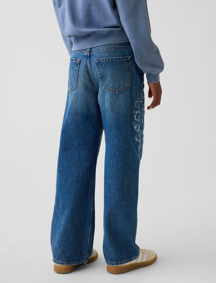 Kids Low Rise Stride Embroidered Floral Wide-Leg Jeans gap kids low rise stride embroidered floral wide leg jeans