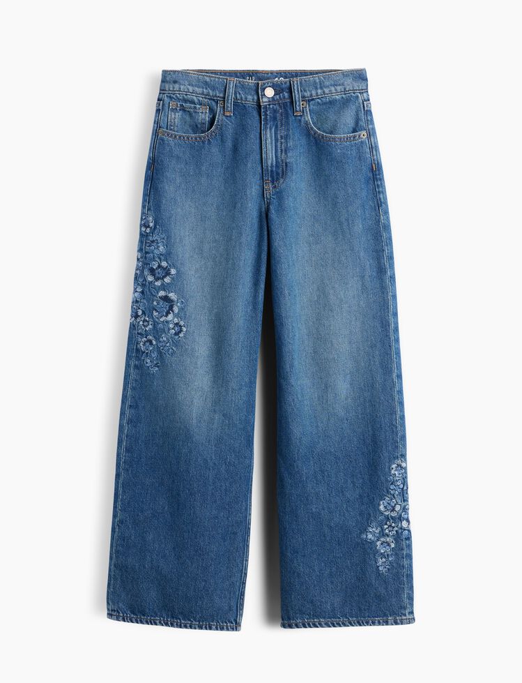 Kids Low Rise Stride Embroidered Floral Wide-Leg Jeans gap kids low rise stride embroidered floral wide leg jeans