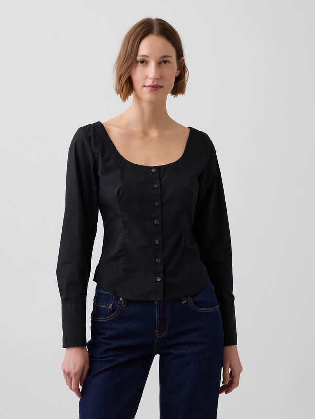 Organic Cotton Poplin Scoop Neck Top gap organic cotton poplin scoop neck top