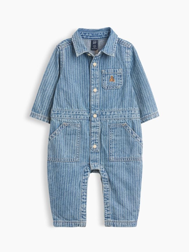 Baby Denim Stripe Utility One-Piece gap baby denim stripe utility one piece