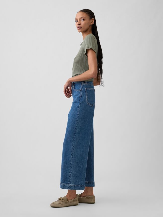 High Rise Wide-Leg Crop Jeans gap high rise wide leg crop jeans