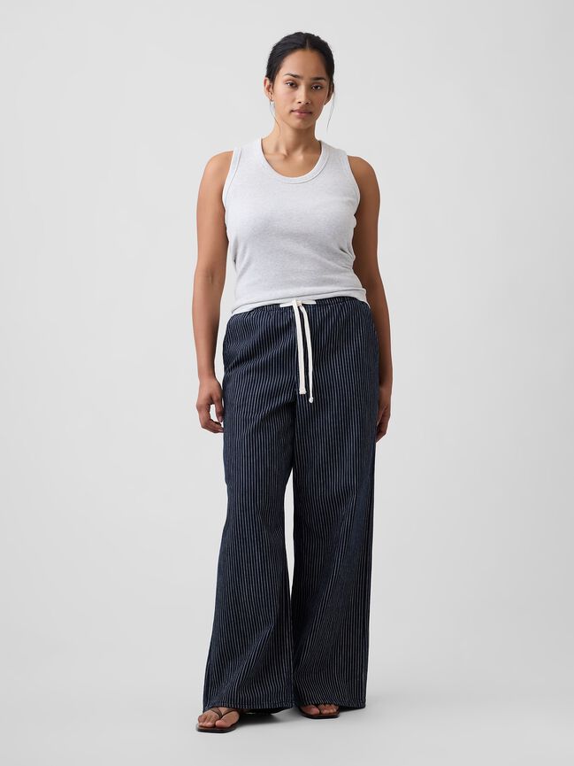 Mid Rise Railroad Stripe Pull-On Wide-Leg Jeans gap mid rise railroad stripe pull on wide leg jeans