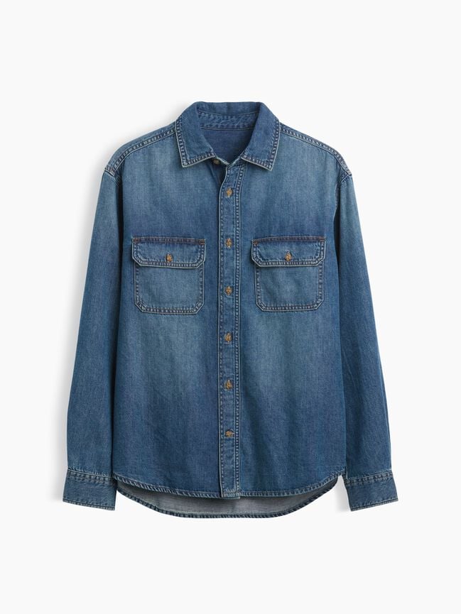 UltraSoft Denim Relaxed Utility Shirt gap ultrasoft denim relaxed utility shirt