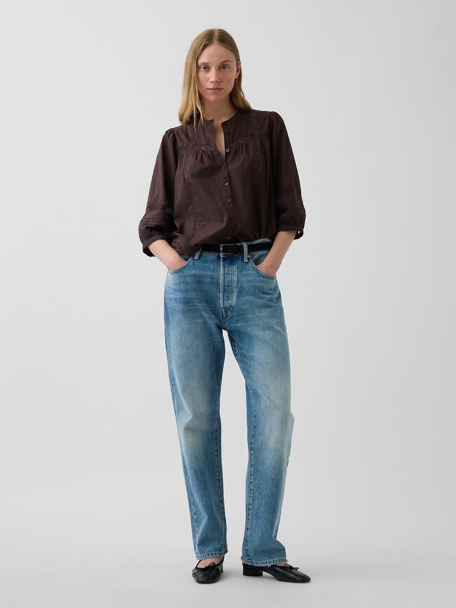 Lace-Trim Button-Front Swing Top gap lace trim button front swing top